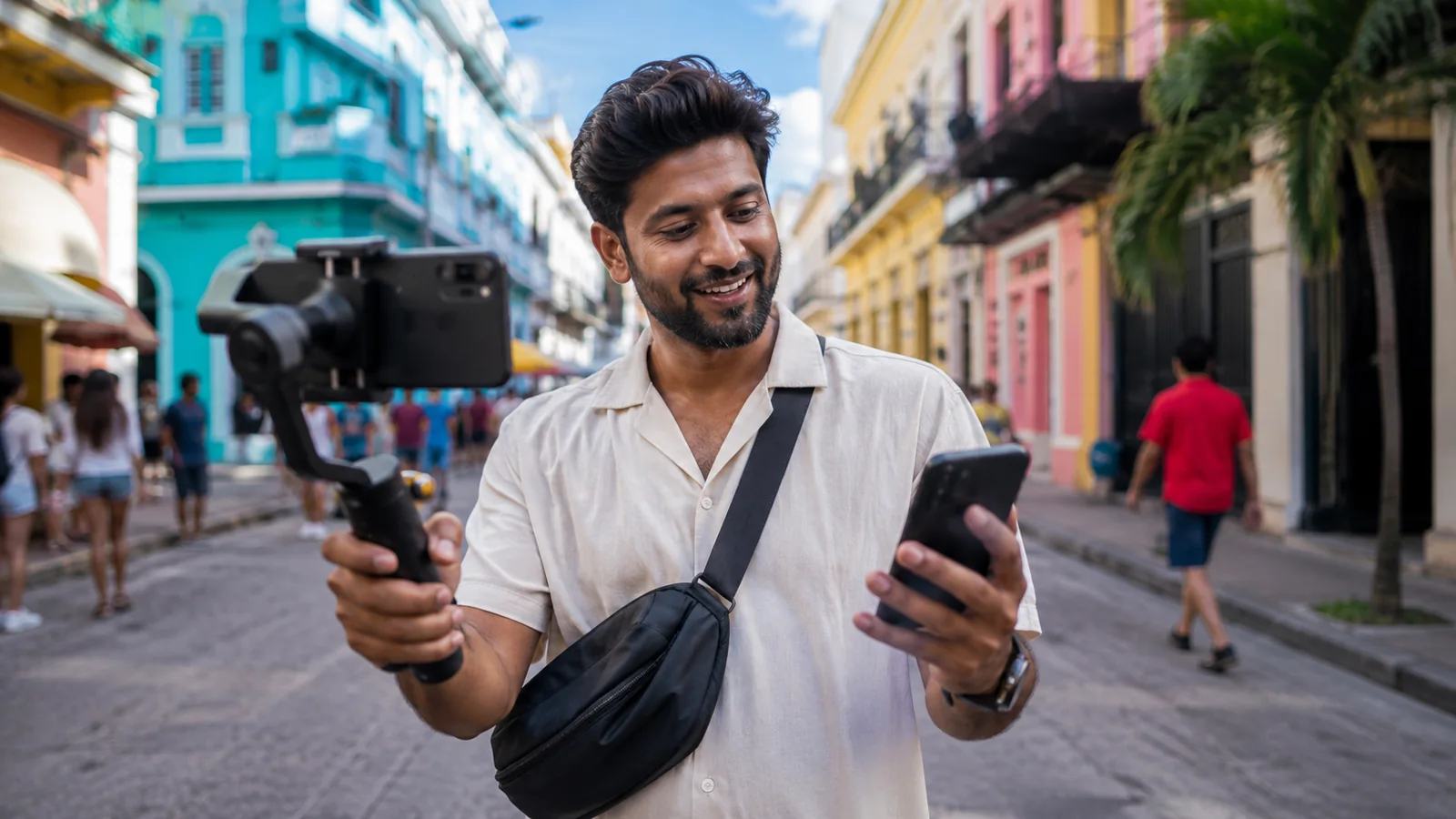 Solo creator — content creator in historic street