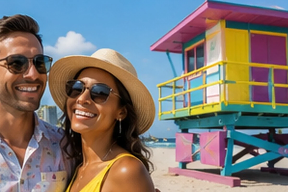 Mixed couple — travellers on South Beach — in Miami & South Florida