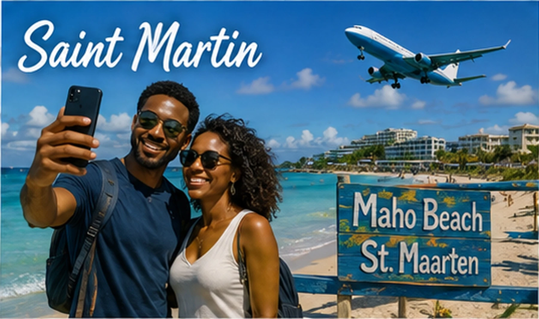 Traveller photographing the sunset waterfront in Marigot, Saint Martin
