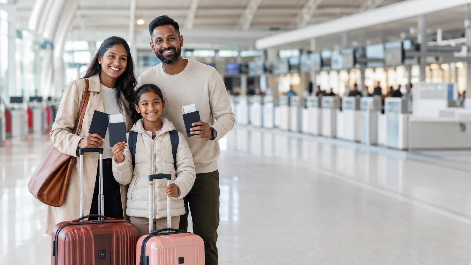 Family arriving in the Caribbean and using mobile connectivity after landing